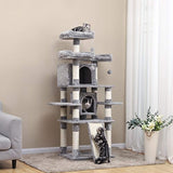 FEANDREA 67" Multi-Level Cat Tree with Sisal-Covered Scratcher Slope, Scratching Posts, Plush Perches and Condo, Activity Centre Cat Tower Furniture - for Kittens, Cats and Pets