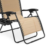 Best Choice Products Oversized Zero Gravity Reclining Lounge Patio Chair w/Folding Canopy Shade and Cup Holder - Navy