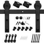 HomLux 8ft Heavy Duty Sturdy Sliding Barn Door Hardware Kit, Double Door-Smoothly and Quietly, Easy to Install and Reusable - Fit 1 3/8-1 3/4" Thickness & 24" Wide Door Panel, Black(I Shape Hanger)