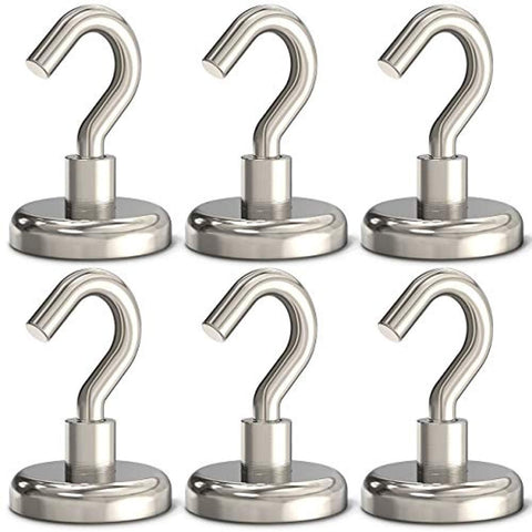 GREATMAG Magnetic Hooks, 80 lbs Heavy Duty Magnet Hooks, Super Powerful Neodymium Magnets for Hanging, 1.26" Diameter, Pack of 6