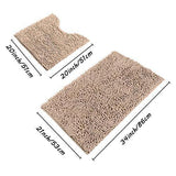 Sunnyglade Bathroom Contour Rugs Combo, Set of 2 Chenille Fabric Microfiber Soft Shaggy Non Slip 21" X 34" Bath Shower Mat and 20" X 20" U-shaped Toilet Floor Rug Bathroom Carpet