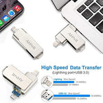 USB Flash Drives for iPhone 128GB [3-in-1] OTG Jump Drive, AHNR Thumb Drives External Micro USB Memory Storage Pen Drive, USB 3.0 Flash Memory Stick for iPhone, iPad, iOS, Android, PC(Silver)