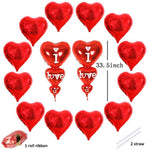 Trooer 12+2 Pack Valentines Day Decorations Heart Shaped Balloons I Love U Balloons, Valentine Wedding Birthday Party Supplies Foil Balloons with Ribbon