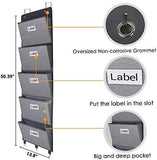 Over The Door Hanging File Organizer Wall Mounted, Office Supplies Storage Holder Pocket Chart for Magazine,Notebooks,Planners,File Folders,5 Large Pockets Grey