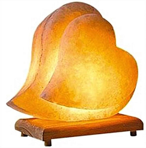 Himalayan Salt Lamp Hand Carved Himilian Pink Light Romantic Double Heart Crystal Rock on Neem Wood Base UL - Approved Cord with Dimmer Switch Brightness Control Enjoy this Eco Friendly Work of Art!