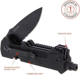 StatGear T3 Tactical Auto Rescue Tool - knife, seatbelt cutter, spring-loaded window punch, light. sheath included