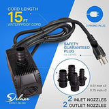 Simple Deluxe 400 GPH UL Listed Submersible Pump with 15' Cord, Water Pump for Fish Tank, Hydroponics, Aquaponics, Fountains, Ponds, Statuary, Aquariums & Inline