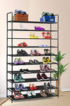 Halter 10 Tier Stackable Shoe Rack Storage Shelves - Stainless Steel Frame Holds 50 Pairs of Shoes - 39.125" X 11.125" X 69.5" - Black