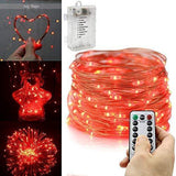 Lhomeled 2 Pack Led Fairy Lights Fairy String Lights Battery Operated Waterproof 8 Modes 50 LED 16.5ft String Lights Copper Wire Firefly Lights Remote Control Timer Halloween Christmas Lights Red