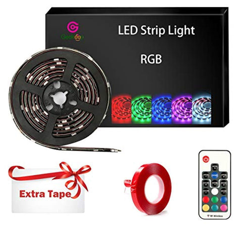 Battery Powered LED Strip Lights, Waterproof RGB LED Light Strips,Flexible and Cuttable Rope Light with Battery Pack and USB Cable,17 Key RF Wireless Remote Controller-Black (2m/6.56ft) by G GEEKEEP