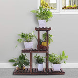 Ufine Wood Plant Stand Outdoor Indoor 3 Tier Vertical Carbonized Multiple Planter Holder Flower Ladder Stair Shelf Garden Balcony Patio Corner Pot Display Storage Rack (Space SavingLight Weight)