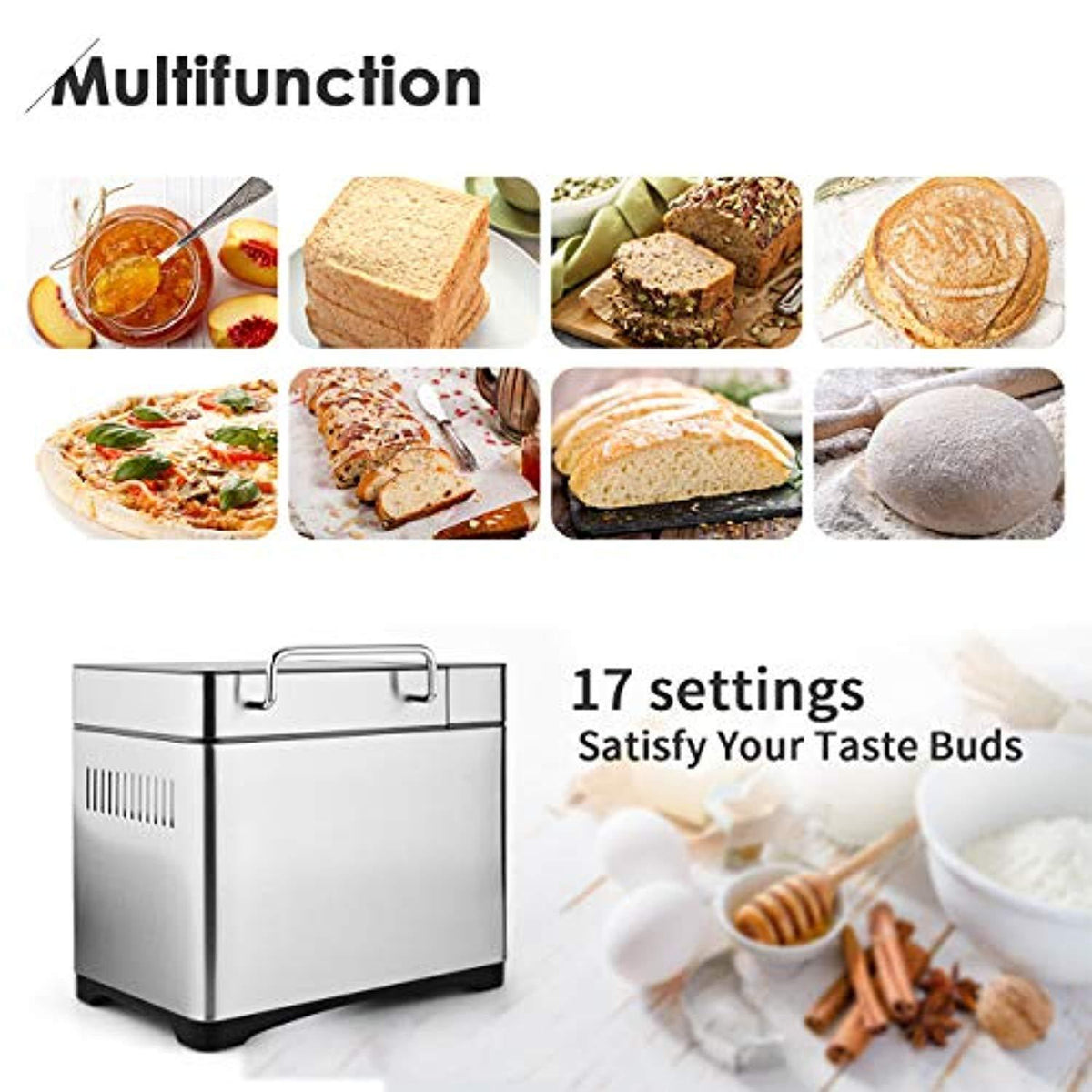 KBS Bread Machine, Automatic 2LB Convection Bread Maker with Nut Dispe ...