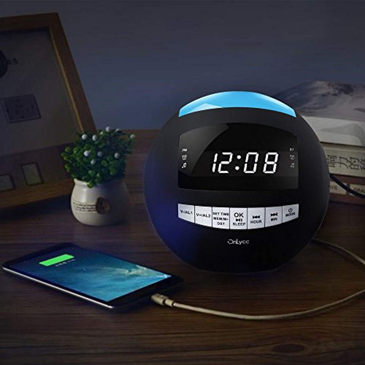 OnLyee Bluetooth Alarm Clock Radio, AM FM Radio, Digital LED, 7 Colore ...