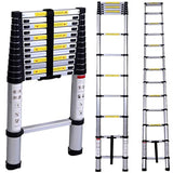 WolfWise EN131 Telescoping Ladder Aluminum Telescopic Extension Tall Multi Purpose (12.5 Ft Black)