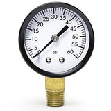 Aquatix Pro Pool Filter Pressure Gauge - Premium Spa/Pool/Aquarium Water Pressure Gauge, 2" Dial, 0-60 Psi, Bottom Mount 1/4", Compatible with Most Brands Such as Hayward, Pentair & Jandy