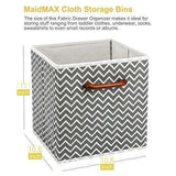 MaidMAX Foldable Storage Cubes, Set of 6 Decorative Fabric Storage Bins Containers Organizers Drawers with Wood Handles for Shelves Clothes Closet Kids Bedroom, Gray Polka Dot