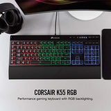 Corsair K55 RGB Gaming Keyboard - Quiet & Satisfying LED Backlit Keys - Media Controls - Wrist Rest Included – Onboard Macro Recording