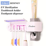 Prodara UV Toothbrush Holder, Toothpaste Dispenser Wall Mounted Toothbrush Sanitizer & Automatic Toothpaste Holder with 5 Toothbrush Sterilizer Holder for Kids and Adults(White)