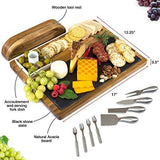 Home Perspective Slate Cheese Board Set, 10 Piece Set Includes 4 Stainless Steel Cheese Tools, Premium Acacia Serving Tray with Slate Board, and Porcelain Olive Dish