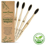 Bamboo Charcoal Toothbrush - Natural Biodegradable And Organic With 100% Eco Friendly BPA Free Bristles Smooth Wood Handle And Zero Waste Packaging - Pack Of 4 Wooden...