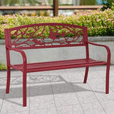Giantex Patio Garden Bench Park Yard Outdoor Furniture Cast Iron Porch Chair (Red)