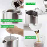 LINKYO French Press Coffee Maker - Brushed Finish Stainless Steel Coffee Press 34oz, 1L