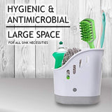 Sink Caddy Sponge Holder, Dish Soap Organizer for Kitchen Sink with Removable Compartment and Non-Slip Base for Brushes Scrubber Drainers, Drain Holes for Sanitary Drying Premium ABS