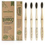 Bamboo Charcoal Toothbrush - Natural Biodegradable And Organic With 100% Eco Friendly BPA Free Bristles Smooth Wood Handle And Zero Waste Packaging - Pack Of 4 Wooden...