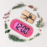 ZHPUAT Colorful Light Digital Alarm Clock with Snooze, Simple Setting, Progressive Alarm, Battery Operated, Shockproof, The Ideal Gift Clock for Kids & Convenient for Travel (Pink)
