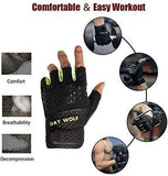 day wolf New Full Finger Workout Gloves Gym Exercise Half Finger Fitness Gloves Heavy Weight Lifting Leather Palm Protection Strong Grip Padded Quality Breathable Comfort Gloves