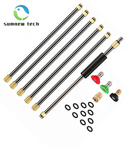 Sumnew Tech 6 PCS Stainless Steel Pressure Washer Extension Wand, 7.5-Feet Replacement Lance, 1/4’’ Quick Connect, 90 inches in Total,4000 PSI