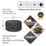 Porch Shield Fire Pit Cover - Waterproof 600D Heavy Duty Round Patio Fire Bowl Cover Black - 32 inch