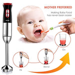 Immersion Blender, Aicok 4-in-1 Hand Blender, Stick Blender with 12 Speed Control, Powerful Hand Mixer Sets Include Chopper, Whisk, BPA Free Beaker, for Soups, Smoothie, Baby Food - Stainless Steel