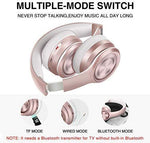 Picun P26 Bluetooth Headphones Over Ear 40H Playtime Hi-Fi Stereo Wireless Headphones Girl Deep Bass Foldable Wired/Wireless/TF for Phone/TV Bluetooth 5.0 Wireless Earphones with Mic Women (Rose Gold)