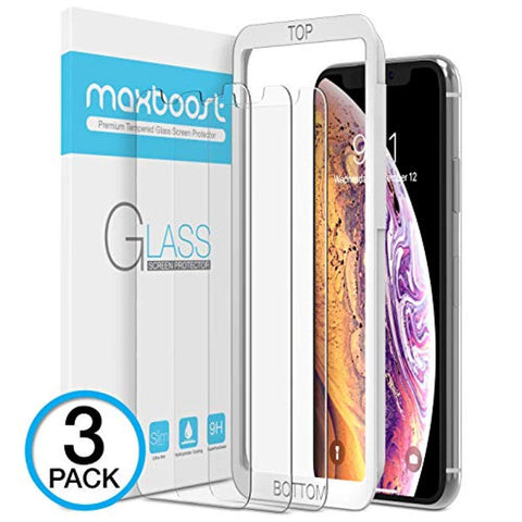 Maxboost Screen Protector for Apple iPhone XS & iPhone X (Clear, 3 Packs) 0.25mm iPhone XS/X Tempered Glass Screen Protector with Advanced Clarity [3D Touch] Work with Most Case 99% Touch Accurate