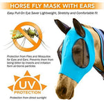 DakPets Horse Fly Mask with Ears - Comfort Fit Fly Mask – Protects The Horse from Insects and Irritants - Lightweight & Comfortable Stretchy Lycra & Mesh UV Equine Fly Mask - Protects Eyes and Ears