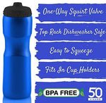 50 Strong Brand Jet Stream Sports Squeeze Water Bottle with One-Way Valve - Team Pack – Set of 6 Leak Proof Squirt Waterbottles - 28 Ounces -Perfect for Bikes - Made in USA