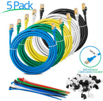 Maximm Cat7 Ethernet Cable, 15 Feet, Green, 5-Pack - Pure Copper - RJ45 Gold-Plated Snagless Connectors 600 MHz, 10 Gbps. for Fast Network & Computer Networking + Cable Clips and Ties