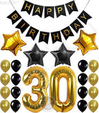 KATCHON 031 Party Decorations Kit-Happy Birthday Banner, 30th Balloons,Gold and Black, Number 30