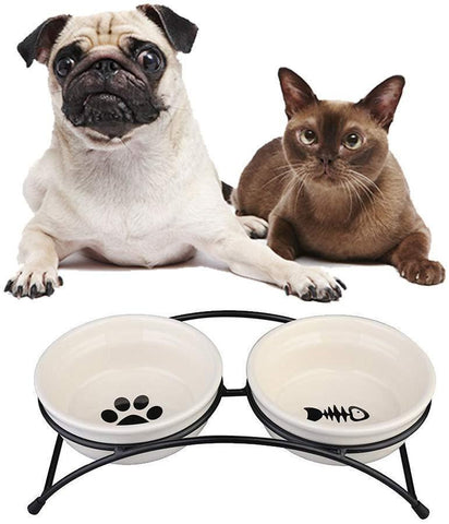 Ymachray Pet Feeder Double Ceramic Bowl for Small Dogs and Cats