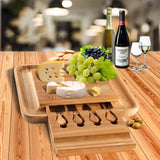 Home Perspective Cheese Board and Knife Set - 100% Organic Bamboo Wood Charcuterie Platter Serving Tray with Cutlery - Perfect for Birthday, Housewarming & Wedding Gifts