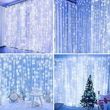 Juhefa Curtain Lights, USB Powered Fairy Lights String,IP64 Waterproof & 8 Modes Twinkle Lights for Parties, Bedroom Wedding,Valentines' Day Wall Decorations (300 LEDs,9.8x9.8Ft, Warm White)