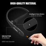 Bluetooth Headphones, RoomyRoc Wireless Neckband Headset Evoking Siri & Bixby with Retractable Earbuds, Sports Sweat-Proof Noise Cancelling Foldable Stereo Earphones with Mic (Black)