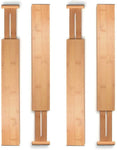 Juego de 4 separadores de cajones de bambú, organizador de cajón de cocina, divisores de cajones ajustables y gastables, ideal para cocina, aparador, dormitorio, escritorio