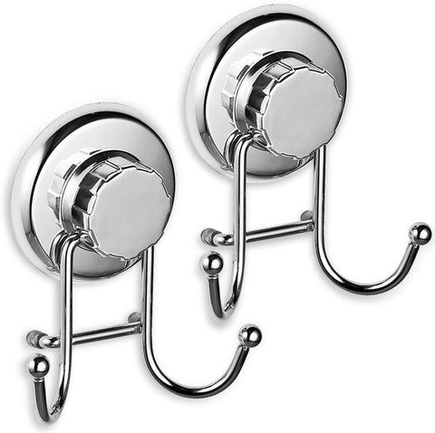 HASKO accessories - Powerful Vacuum Suction Cup Hook Holder - Organizer for Towel, Bathrobe and Loofah - Strong Stainless Steel Hooks for Bathroom & Kitchen, Towel Hanger Storage, Chrome (2 Pack)