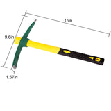 Pick Mattock Hoe, KINJOEK Forged Weeding Garden Pick Axe with 15 Inch Fiberglass Handle for Loosening Soil, Gardening, Camping or Prospecting