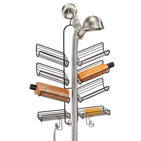 mDesign Hand Held Hose Bathroom Shower Caddy for Shampoo, Conditioner, Soap - Bronze