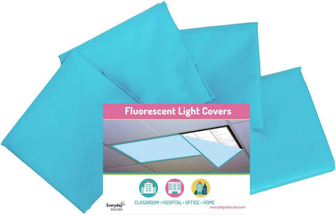 Fluorescent Light Covers Cozy Shades - Softening Light Filter, Light Diffuser for Game Room, Classroom, Office, Kids Bedrooms, or Hospital Room 48 x 24 inches - Set of 4 - Tranquil Sky Blue