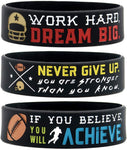 (6-Pack) Motivational Football Wristbands with Sports Quotes - Football Gifts Jewelry Accessories for Football Players Team Awards Party Favors - Unisex for Men Women Youth Teen Girls Boys