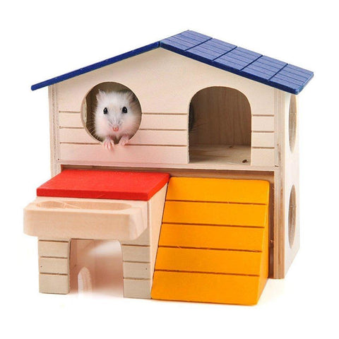 Small Animals Cage Accessories- Rabbit Hay Feeder Rack,Natural Wooden Hay Manger, Hamster Gerbil Rat Lookout Platform Sport Play Exercise Toy